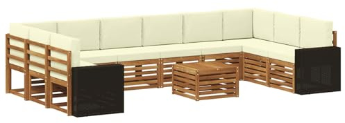 vidaXL Outdoor-Sofagarnitur 11 pcs Natur und Creme Polyester, Gartenlounge, modernes Sofa für draußen, haltbare Terrassenmöbel, Coole Sitzgruppe