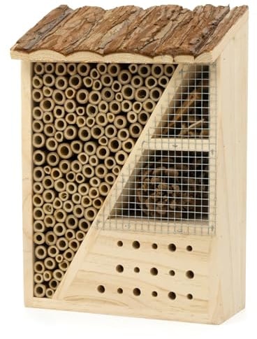 CKB LTD Rectangle Natural Wood Bark Insect Bug Hotel - For Bees Ladybirds House Wooden Outside Shelter Garden Nest Garden Home Outdoor Habitat House - Medium 29cm x 20cm x 10cm