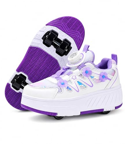 FANSU Scarpe con Rotelle Bambina 4 Ruote Rimovibili, Scarpe da Ginnastica 2 in 1 con Chiusura a Rotella, Sneakers in Rete Traspirante per Ragazze 3-16 Anni