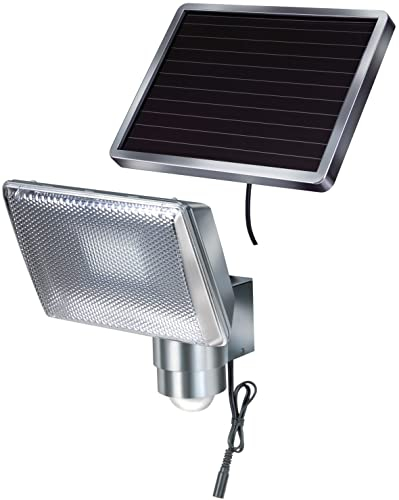 Brennenstuhl 1170840 Faretto solare a LED 350 lm SOL 80 IP44 per esterno, con segnalatore di movimento ad infrarossi 8xLED, cavo 4,75m colore argento aluminum