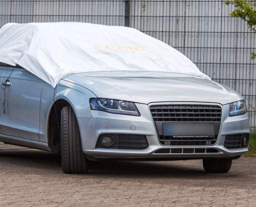 Sunbrero Sonnenschutz Auto, Folie, Abdeckung, Halbgarage, Hitzeschutz, Haube für's Auto, um das Starke Erhitzen des Innenraumes zu verringern. Größe L (2,2 m lang, 2,25 m breit)