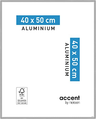 accent by nielsen Bilderrahmen, 40 x 50 cm, Aluminium, Silber glanz, Posterrahmen zum Aufhängen im Hoch- & Querformat, Echtglas, Accent