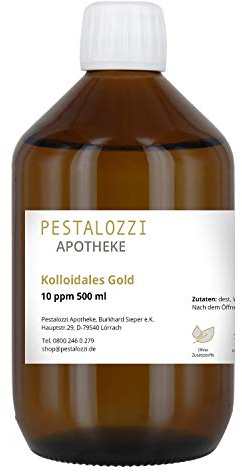 Kolloidales Gold 10ppm, Goldwasser in Apotheken-Qualität, ohne chemische Zusatzstoffe aus Apotheker-Herstellung, beste Verträglichkeit (500 ml)