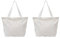 Augbunny Heavy Duty 100% tela di cotone cerniera spiaggia spalla drogheria Tote Bag con tasca esterna 2-pack, Bianco L, Large