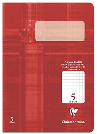 Clairefontaine 331505C - Heft ideal für die Schule, DIN A5, 16 Blatt, 90g, Lineatur 5 kariert 5x5mm, Rot, 1 Stück