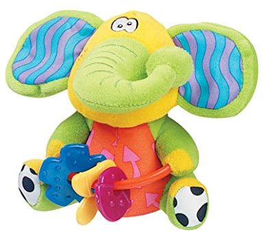 Playgro Plüschrassel Elefant, Mit Beißringen, BPA-frei, Ab 3 Monate, Zany Zoo Playmate Elephant, Grün/Gelb, 40128