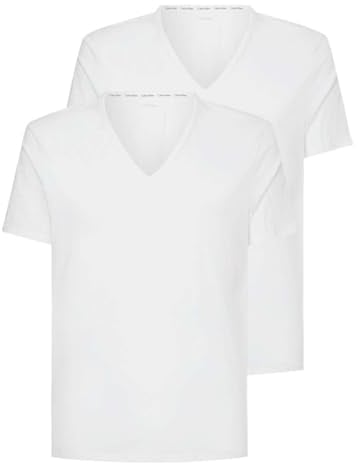 Calvin Klein Herren T-Shirts Kurzarm V Neck V-Ausschnitt, Weiß (White), L