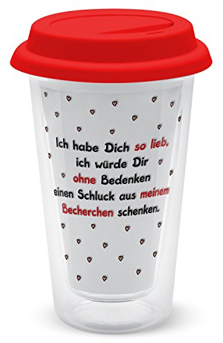 Die Geschenkewelt Sheepworld 44900 lieb, doppelwandiges, 35 cl, rot Glas-Becher, 9 cm