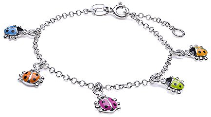 MATERIA Kinder Armband Marienkäfer 925 Silber Emaille rhodiniert bunt 14-16cm in Schmuckbox #SA-56