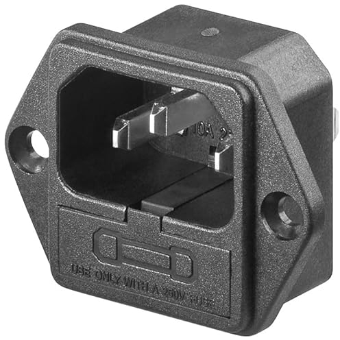 CABLEPELADO Connettore IEC C14 maschio con portafusibili | Connettore di alimentazione C14 | IEC 320 C14 | 10A 250V | Fusibile non incluso | Adatto per il montaggio su pannello chassis