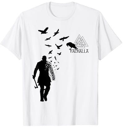 Vikings Axe Ragnar Lothbrok Flock of Ravens Valhalla Symbol T-Shirt