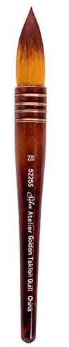 Silver Brush Limited Silver Atelier Golden Taklon Quill Brush, Size 220 | Watercolour, Acrylic, Short Handle, Slightly Stiff Fine Point Synthetic Bristle, Superb Paint Absorbency