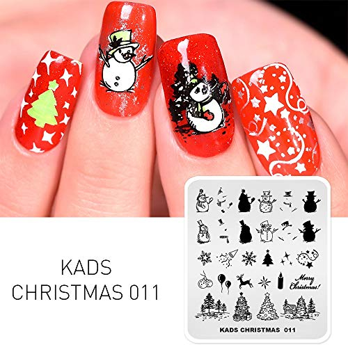 KADS Plaque Stamping Nail Art avec Tampon Grattoir Sets Vernis Outil Image Père Noël/Arbre de Noël/Bonhomme de Neige/Flocon de Neige pour Elle