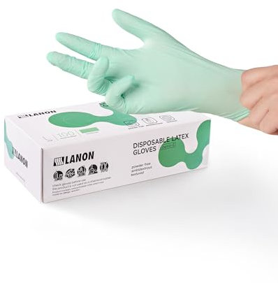 LANON 5 Mil Vitamin-E Latexhandschuhe 100 Stück, Lebensmittel Einweghandschuhe mit Texturierte Fingerspitzen, Puderfrei, Grün, Größe L