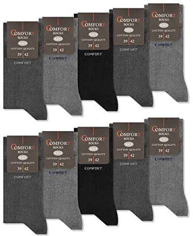 Chaussettes Coton Confort Homme Femme (10 Pairs) sans Elastique et Couture (43-46 Gris Anthracite Noir)