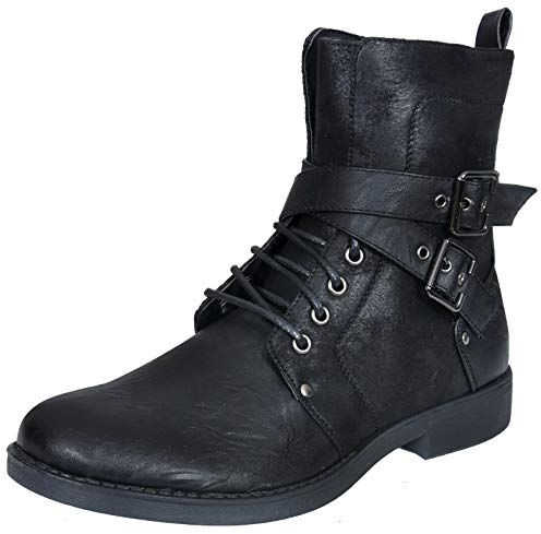 ELONG Stivaletti Elmo Punk Roccia Gotico da Uomo Nero Zip Motociclista Fibbia in Pelle 43