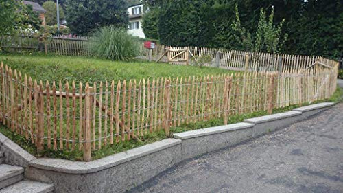 Gartenwelt Riegelsberger Premium Staketenzaun aus Kastanie Komplettset Kastanienzaun Rollzaun Lattenzaun Lattenabstand 4-6 cm Zaunlänge 5 m Höhe 80 cm inkl. Pfosten und Krampen