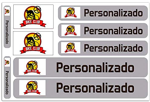 Kit de 9 Pegatinas Personalizadas para Motos, Coches o Bicicletas, Adhesivos con Bandera y Texto, Resistentes al agua, Apto para Diversas Superficies, etiqueta nombre y bandera, Gris, Material Vinilo