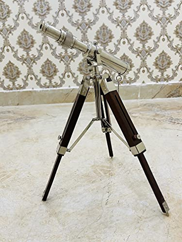 Malla Inc. Nautical 9 Brass Working Chrome Finish 10 Telescope With Wooden Tripod Stand