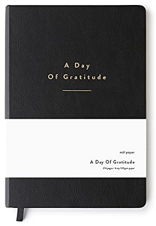 Mål Paper Tägliches Dankbarkeitstagebuch, schwarzes PU-Leder, Hardcover, 6 Monate, undatiertes Tagebuch, Affirmationen, Zitate, Absichten, Tag- und Nacht-Manifestationstagebuch, einzigartiges