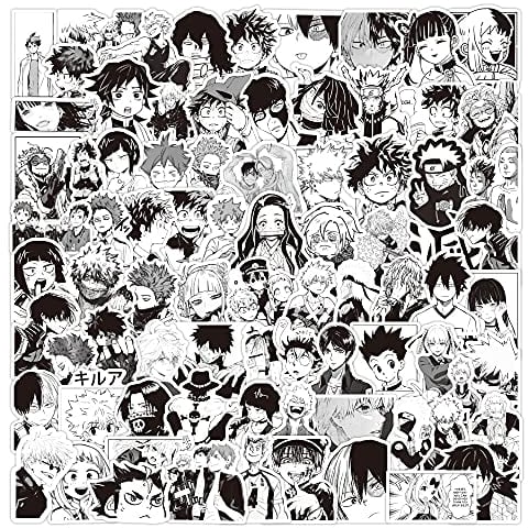 Anime Gemischte Aufkleber,100St. Manga Schwarz-Weiß-Aufkleber, Vinyl wasserdichte Sticker Pack, klassische Anime-Aufkleber für Laptop Wasserflasche Handyhülle Aufkleber