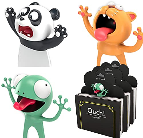 3er SPARSET - 3 Stück KXT Witzige 3D Cartoon Tier-Lesezeichen für Kinder+Erwachsene(Panda Katze Gecko)