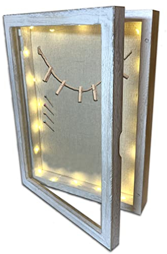 LucroTo Beleuchteter Holz 3D-Bilderrahmen zum Befüllen Grau (20 x 25 x 6 cm) I Vielseitige Verwendung als Geldgeschenk oder Hochzeitsgeschenk incl. Accessoires