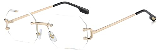 kachawoo Octagon Randlose Sonnenbrille für Männer Frauen Polygon Rahmenlose Sonnenbrille Uv400 Gold Metallbeine Brille Unisex für Partyurlaub (gold with clear)