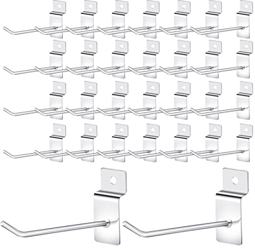 Elesunory 100 Stück 10,2 cm Slatwall Haken – Silberne robuste Display-Haken für Lamellenwand, Stecktafel und Gitterwandpaneele – Garagenorganisation & Einzelhandel Geschäft Merchandise Hänge-Zubehör