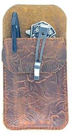 JJNUSA Leather EDC Pocket Slip, Army Knife Sleeve & Pen Holder for Everyday Carry, Camping Accessories