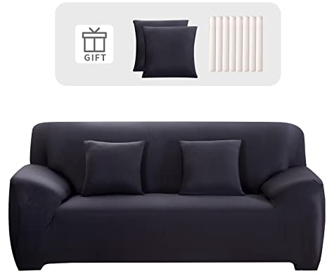 Lydevo Sofabezug 2 Sitzer Stretch Sofahusse Elastischer Sofabezug Spandex Sofa Überzug mit 2 Kissenbezug Anti-Rutsch Waschbar Sofa Protection Cover Schonbezug Couch,Dunkelgrau