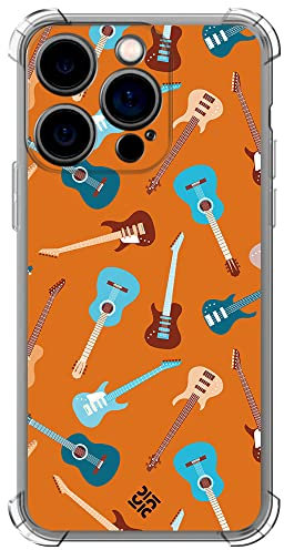 Movilshop Anti-Shock Case [ iPhone 14 Pro ] Music Design [ Guitar Types ] Reinforced Silicone Corner 1.5 mm Thickness Flexible Transparent TPU Gel Bumper