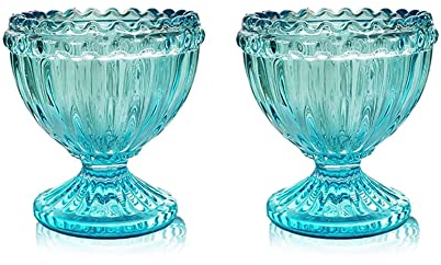 Lot de 2 coquetiers de Pâques en verre bleu pour œufs durs ou mous – Lot de 2 porte-œufs pour petit déjeuner, brunch, ustensiles de cuisine, décoration de Pâques, coquetier pour le printemps, la