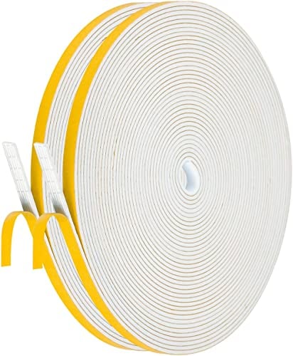 Palazen 20m Dichtungsband Selbstklebend für Türen Fenster 6mm(B) x1.5mm(D) Moosgummi Dichtband als Tür-Fenster-Dichtung-Zugluftstopper Schaumstoffband Abdichtung Weiß [2 Rollen mit je 10m]