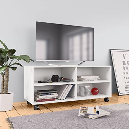 homiuse TV-Schrank mit Rollen Weiß 90x35x35 cm Holzwerkstoff TV Board Fernsehschrank Fernsehtisch TV Lowboard TV Kommode Fernseher Schrank TV Schrank Fernsehertische