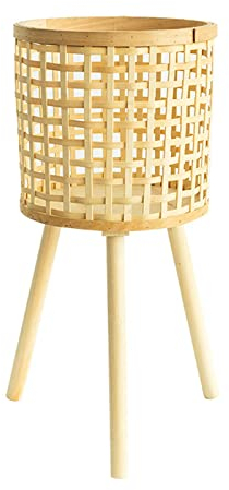 LIBOOI Support pour plantes d'intérieur en bambou tissé avec pieds, support de pot de fleurs pour plantes succulentes, Grain Carré
