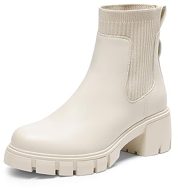 DREAM PAIRS Stivali da Donna Casuale Chelsea Stivaletti Tacco Medio Stivaletto Blocco Tacco,Size 40,Beige,SDAB2312W