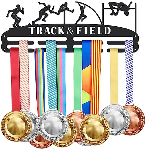 SUPERDANT Leichtathletik Medaillen Aufhänger Halter Display Geben Sie Niemals Auf Sport Medaillen Präsentationsständer Haken Für 40+ Medaillen Wandmontage Band Display Halter Aufhänger Dekor