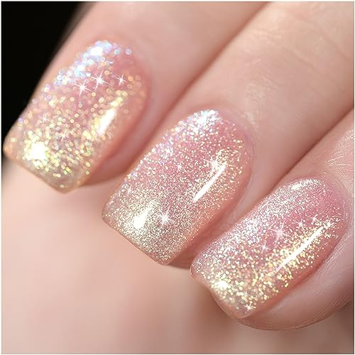 GAOY Shimmer Gel Nail Polish, 16ml Translucent Jelly Glitter Gel Polish, Soak Off UV Gel for Nail Art DIY at Home, 1610 Milky Peach
