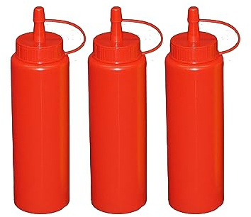 3 Stück rote Quetschflaschen 0,26 Liter Dosierflasche Spenderflasche Dressingflasche