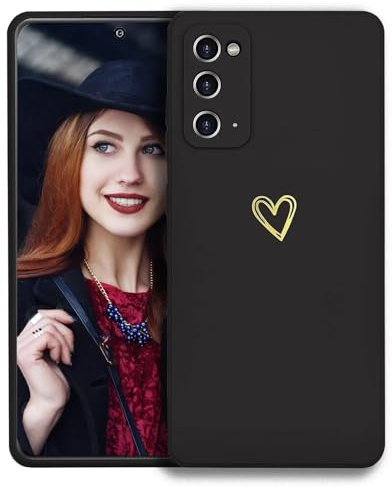 POUHYE Handyhülle für Samsung Galaxy Note 20 Hülle, Soft Silikon Case mit Herz, Kameraschutz und Bildschirmschutz, Ultra Dünn Stoßfest Anti-Rutsch Schutzhülle für Samsung Galaxy Note 20 Schwarz