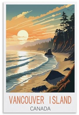 GuYaNa Vancouver Island Kanada Vintage-Reise-Poster, 40 x 60 cm, Leinwand-Kunstdruck, Gemälde für Wanddekoration, Wohnzimmer, Schlafzimmer