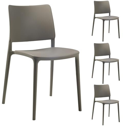PAPATYA Joy-S 4er-Set Designer- Kunststoffstuhl, 200 kg belastbar, Leichter stapelbar Gartenstuhl, wetterfester Balkonstuhl, Terrassenstuhl, Hotelstühle, Restaurantstühle, Stapelstuhl (Grau-braun)