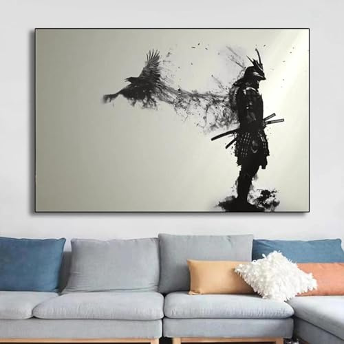 AWKFHF Leinwandbild Japanische Samurai Poster Kunstdruck Wohnzimmer Deko Schlafzimmer Bilder Wanddekoration (70X90CM,ohne Rahmen)