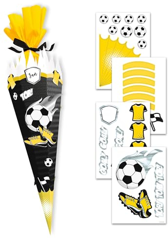 itenga Deko Set für Schultüte Fussball zum Dekorieren einer Schultüte in den Farben deines Lieblingsvereins für Fussballfans (gelb - schwarz)