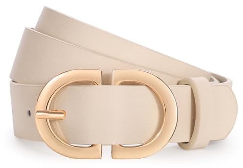 WHIPPY Damen Ledergürtel für Jeans Hosen Leder Gürtel Damengürtel mit goldener Schnalle,beige 130cm
