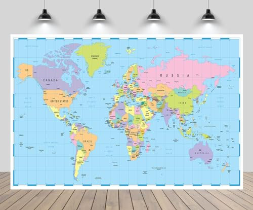 CHNYWORK 1,5 x 1,2 m Weltkarte Fotografie Hintergrund Jungen Abenteuer Karte Hintergrund Reise Party Dekorationen rund um die Welt Party Geburtstag Babyparty Hintergrund Stoffe Tapete Photobooth