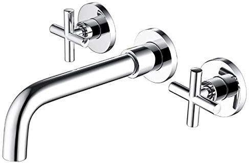 Badezimmer-Wasserhahn, Wandmontage, doppelte Kreuzgriffe, Badezimmer-Waschbecken-Wasserhahn, Messing-Waschtisch-Mischbatterie, verstellbarer Warm- und Kaltwasser-Waschtisch-Wasserhahn, Titan,schnelle
