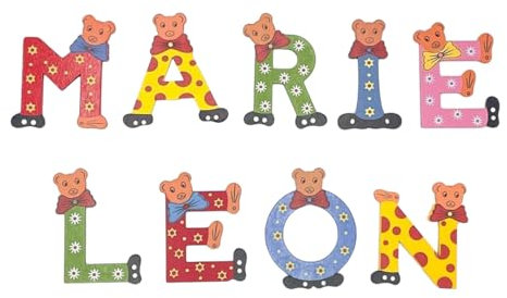 Bunte Holzbuchstaben mit Bärenmotiv – Personalisierte Kinderzimmer Deko – Türbuchstaben aus Holz für Namen – Handgefertigte Buchstaben für Kinderzimmer & Babyzimmer – Geschenk zur Geburt (L)