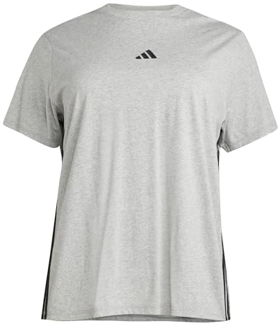 adidas Women's Essentials 3-Stripes Cotton T-Shirt (Plus Size), Medium Grey Heather/Black, XXL Plus
